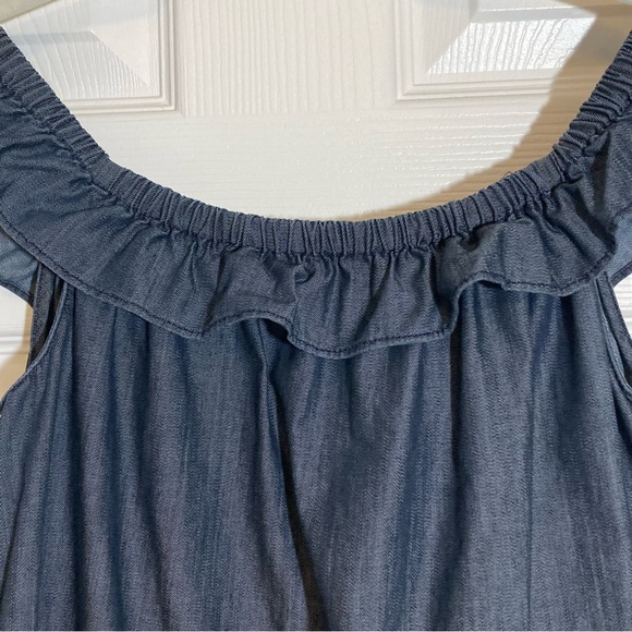 Denim & Supply Ralph Lauren Women’s Cotton Ruffled Sleeveless Tank Top Blue Med - Picture 2 of 8